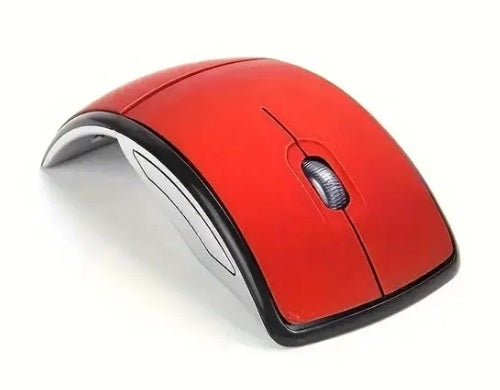 Röd ihopfällbar trådlös optisk mus. Kräver 2*AAA batterier (medföljer ej).